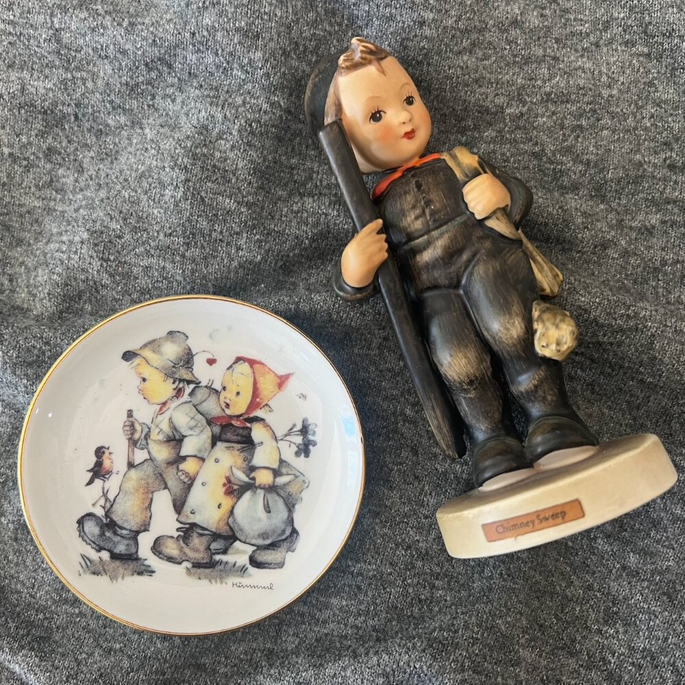 Vintage Chimney Sweep Hummel Figurine and Hansel and Gretel Dish